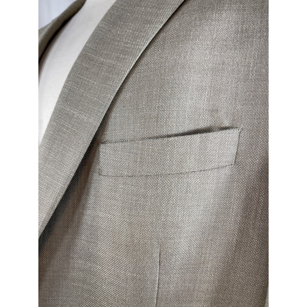 Linen Blend Summer Blazer 48 Long Khaki Taupe Izod Sports Coat Men's 48 Long EUC - Picture 2 of 13